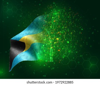 Bahamas, vector 3d flag on green background with polygons and data numbers
