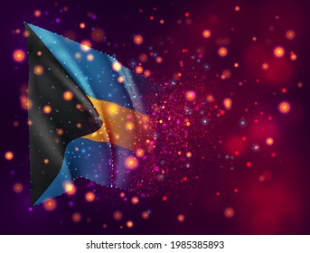 Bahamas, vector 3d flag on pink purple background with lighting and flares