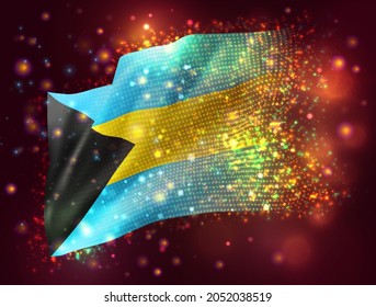 Bahamas, vector 3d flag on pink purple background with lighting and flares