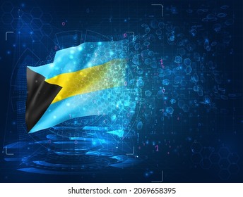 Bahamas, vector 3d flag on blue background with hud interfaces