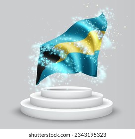 Bahamas, vector 3d flag on the podium surrounded by a whirlwind of magical radiance