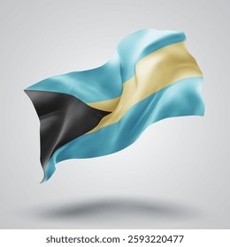 Bahamas, vector 3d flag with waves on a white background