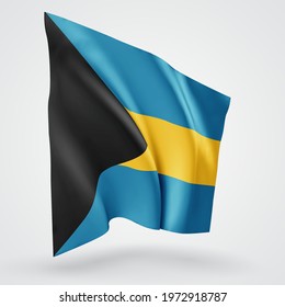 Bahamas, vector flag with waves and bends waving in the wind on a white background.