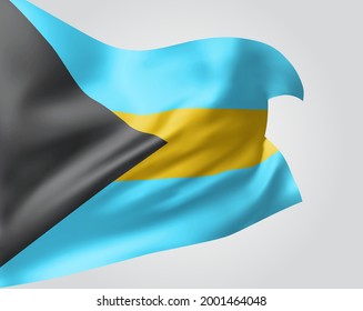 Bahamas, vector flag with waves and bends waving in the wind on a white background.