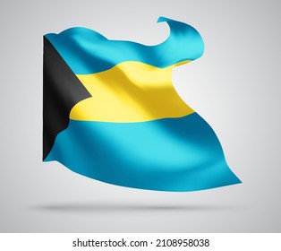 Bahamas, vector flag with waves and bends waving in the wind on a white background.