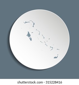 The Bahamas vector map on a paper circle. Cut out from white paper icon map of The Bahamas. Vector icon map of The Bahamas on dark background. Paper cut style country map. 