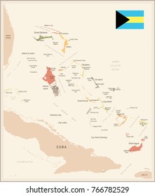 The Bahamas - vintage map and flag - High Detailed Vector Illustration