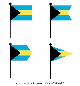 Bahamas schwenkbares Flagsymbol in 4 Formversionen eingestellt. Sammlung von Flagpol-Zeichen für Identität, Emblem und Infografik.