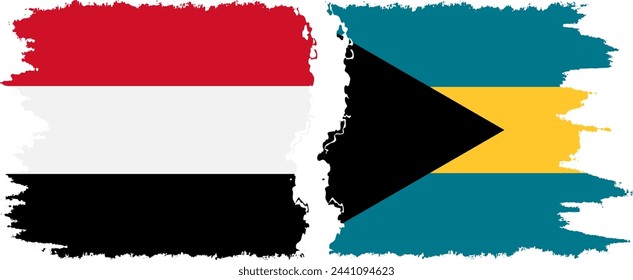 Bahamas and Yemen grunge flags connection, vector