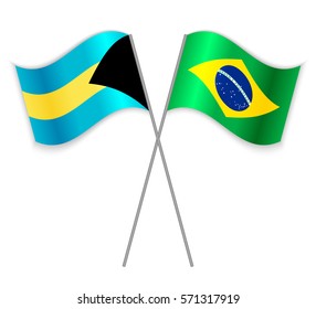 Bahamian and Brazilian crossed flags. Bahamas combined with Brazil isolated on white. Language learning, international business or travel concept.