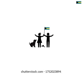 Bahamian children with national flag of Bahamas, future ofBahamas concept, sign symbol background, vector illustration.
