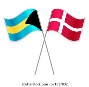 Bahamian and Danish crossed flags. Bahamas combined with Denmark isolated on white. Language learning, international business or travel concept.