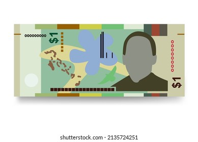 Bahamian Dollar Vector Illustration. The Bahamas money set bundle banknotes. Paper money 1 BSD. Flat style. Isolated on white background. Simple minimal design.