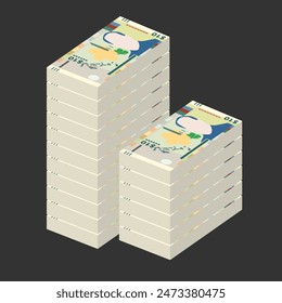 Bahamian Dollar Vector Illustration. The Bahamas money set bundle banknotes. Paper money 10 BSD. Flat style. Isolated on white background. Simple minimal design.