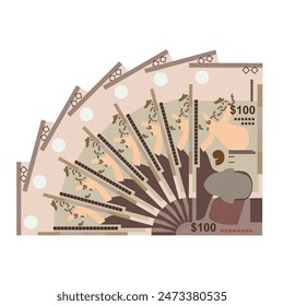Bahamian Dollar Vector Illustration. The Bahamas money set bundle banknotes. Paper money 100 BSD. Flat style. Isolated on white background. Simple minimal design.