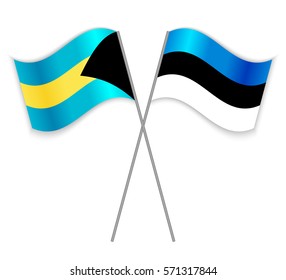Bahamian and Estonian crossed flags. Bahamas combined with Estonia isolated on white. Language learning, international business or travel concept.