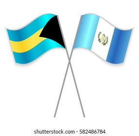 Bahamian and Guatemalan crossed flags. Bahamas combined with Guatemala isolated on white. Language learning, international business or travel concept.