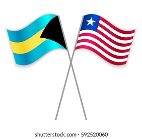 Bahamian and Liberian crossed flags. Bahamas combined with Liberia isolated on white. Language learning, international business or travel concept.