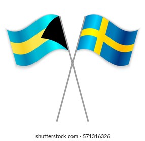 Bahamian and Swedish crossed flags. Bahamas combined with Sweden isolated on white. Language learning, international business or travel concept.