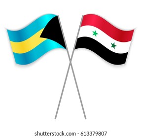 Bahamian and Syrian crossed flags. Bahamas combined with Syria isolated on white. Language learning, international business or travel concept.
