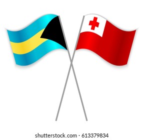 Bahamian and Tongan crossed flags. Bahamas combined with Tonga isolated on white. Language learning, international business or travel concept.
