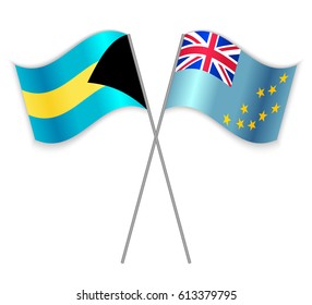 Bahamian and Tuvaluan crossed flags. Bahamas combined with Tuvalu isolated on white. Language learning, international business or travel concept.