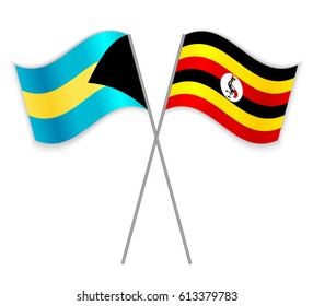 Bahamian and Ugandan crossed flags. Bahamas combined with Uganda isolated on white. Language learning, international business or travel concept.