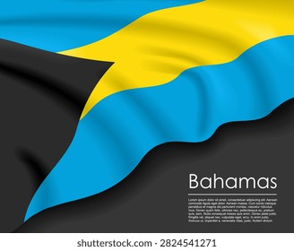 Bahamian waving flag template with a dark background and text placeholder for national day or travel concept. Vector illustration.