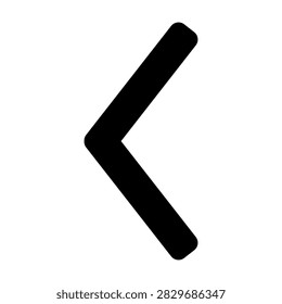 Bahasa Inggris: Black back arrow icon vector line design isolated on white background. Left directional chevron pointer symbol, perfect for user interface, mobile app navigation, web back button, and UI design.