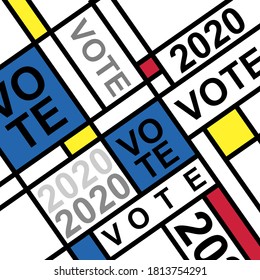 Bahaus Style Grid With The Words Vote And 2020. Poster For The US Presidential Election Campaign.