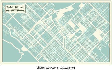 Bahia Blanca Argentina City Map in Retro Style. Outline Map. Vector Illustration.