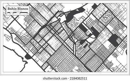 Bahia Blanca Argentina City Map in Black and White Color in Retro Style Isolated on White. Outline Map. Vector Illustration.