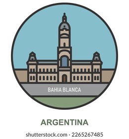 Bahia Blanca. Cities and towns in Argentina. Flat landmark