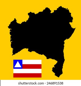 Bahia, Brazil, vector map and flag isolated on background. High detailed silhouette illustration. Original Bahia flag isolated vector in official colors and Proportion Correctly