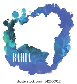 Bahia. Country circuit. Vector drawing on the background of watercolor paint stains .