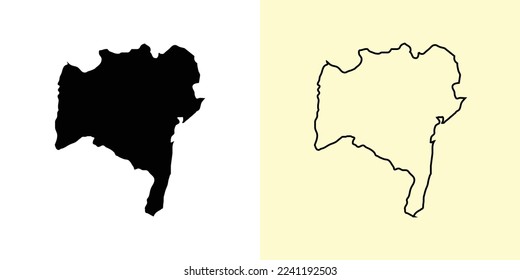 Mapa de Bahía, Brasil, América. Diseños de mapas rellenos y esquemáticos. Ilustración del vector