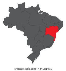 Bahia red on gray Brazil map vector