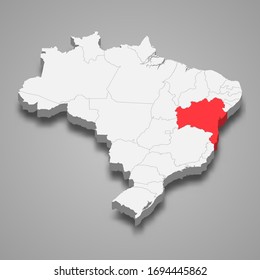 Bahia state location within Brazil 3d map