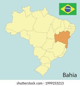 Bahia state, map of brazil with states, vector illustration