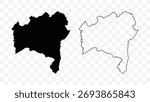 Bahia state map silhouette and outline vector illustration on transparent background