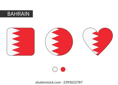 Bahréin 3 formas (cuadrado, círculo, corazón) con bandera de la ciudad. Aislado sobre fondo blanco.