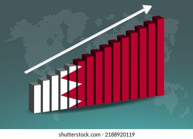 Bahrain 3D bar chart graph vector, upward rising arrow on data, country statistics concept, Bahrain country flag on 3D bar graph, increasing values, news banner idea