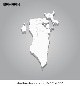 Bahrain 3d map with borders of regions. Vector illustration