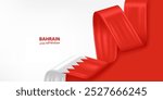 Bahrain 3D ribbon flag. Bent waving 3D flag in colors of the Bahrain national flag. National flag background design.