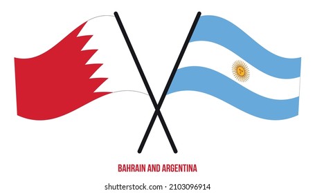 Bahrain and Argentina Flags Crossed And Waving Flat Style. Official Proportion. Correct Colors.