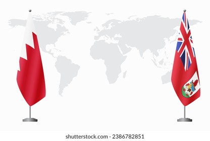 Bahrain and Bermuda flags for official meeting against background of world map.