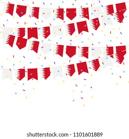 Bahrain bunting flags with Confetti And Ribbons on white background.vector illustration