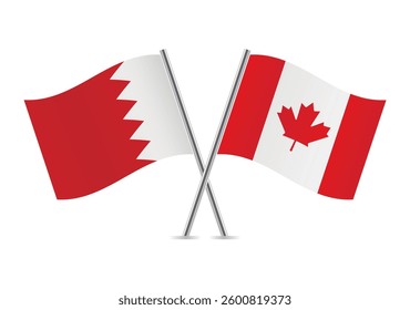 Bahrain and Canada crossed flags. Bahraini and Canadian flags on a white background. Vector icon set. Vector illustration.