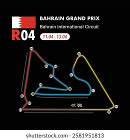 Bahrain Circuit 2025 map, vector isolated illustration for racing calendar, ready to print