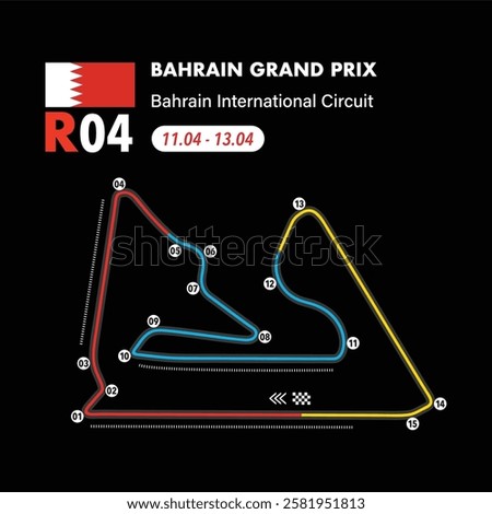 Bahrain Circuit 2025 map, vector isolated illustration for racing calendar, ready to print